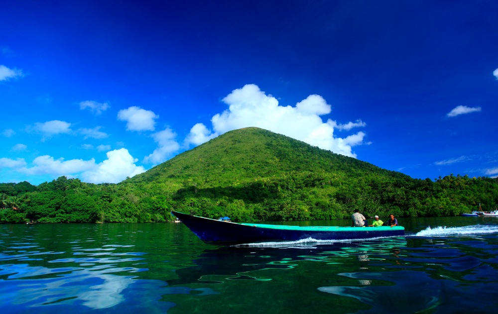 volcano and boat